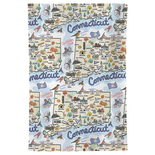 Fish kiss tea towel with Connecticut Map design