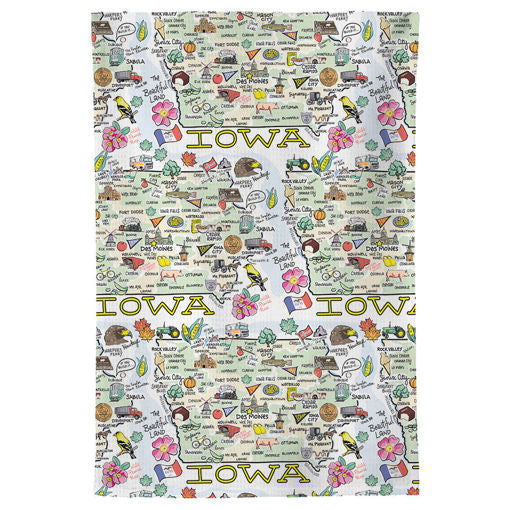 Fish kiss tea towel with Iowa Map design