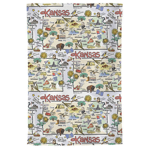 Fish kiss tea towel with Kansas Map design