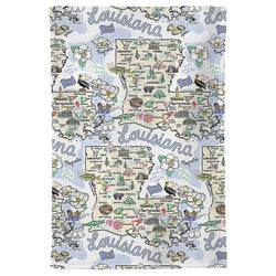 Fish kiss tea towel with Louisiana Map design