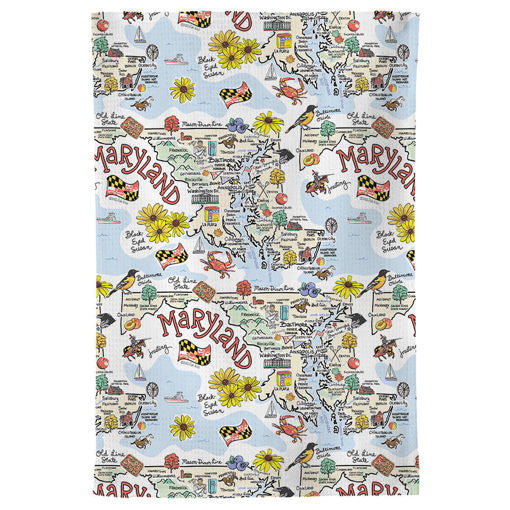 Fish kiss tea towel with Maryland Map design