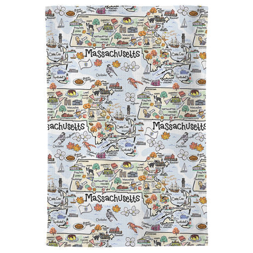 Fish kiss tea towel with Massachusetts Map design
