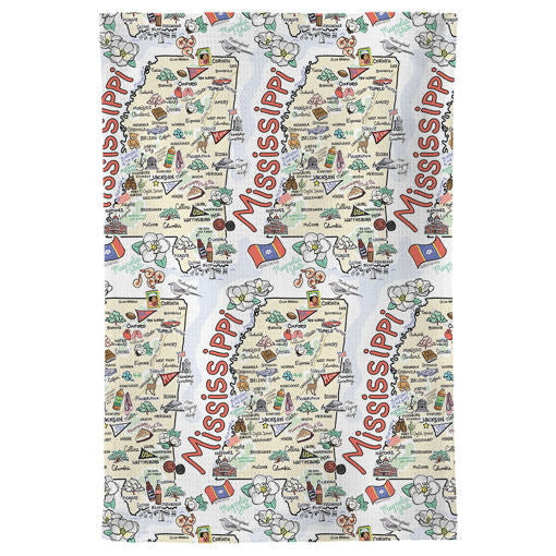 Fish kiss tea towel with Mississippi Map design