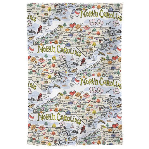 Fish kiss tea towel with North Carolina Map design