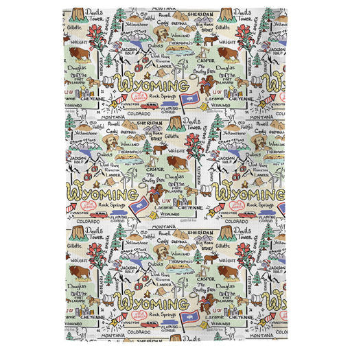 Fish kiss tea towel with Wyoming Map design