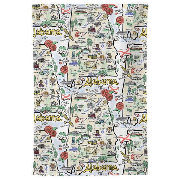 Fishkiss tea towel with Alabama Map design