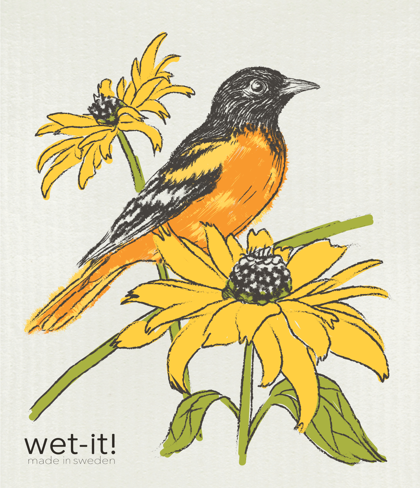 Swedish Cloth with Baltimore Oriole bird design
