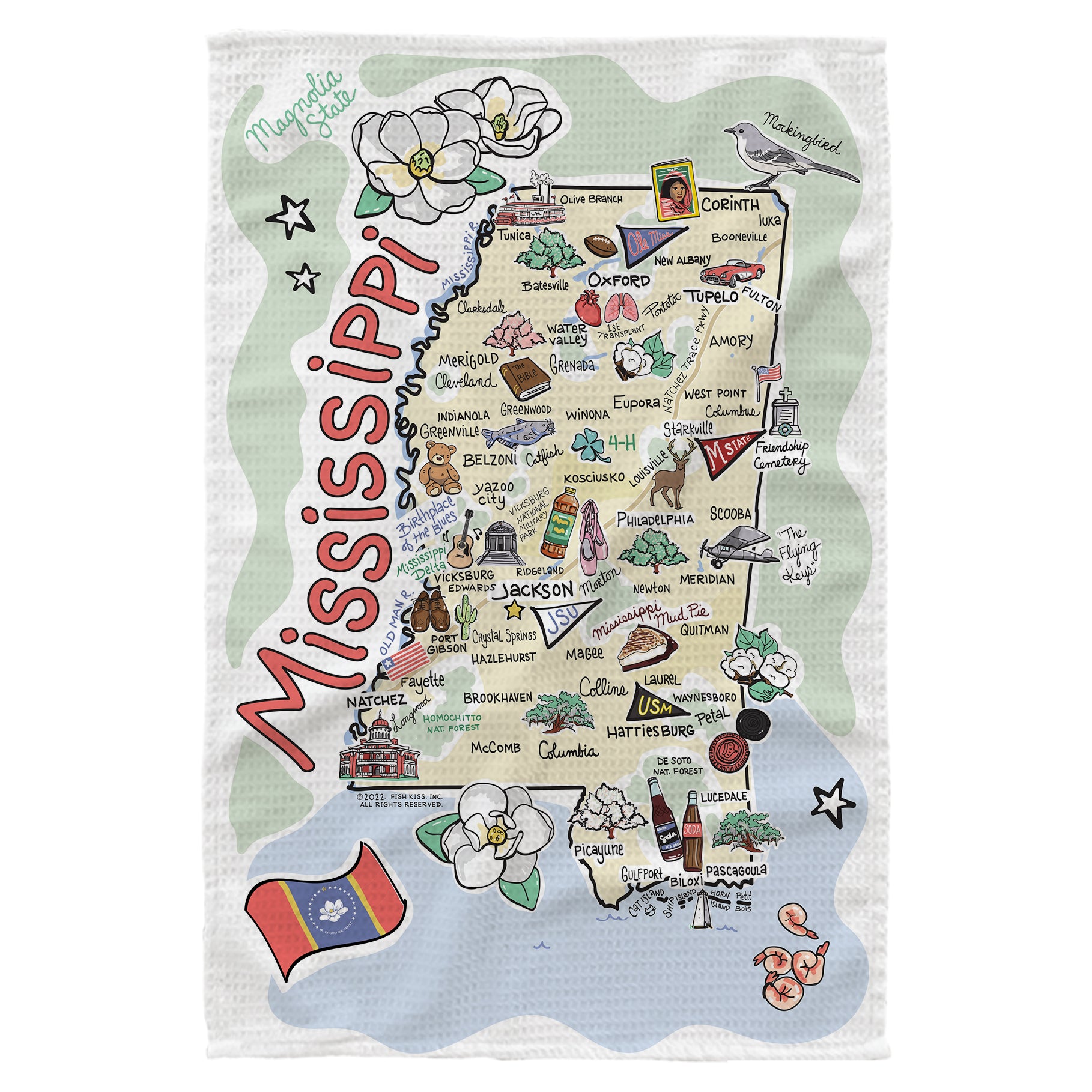 Microfiber Kitchen Towel With Mississippi Single Map Design