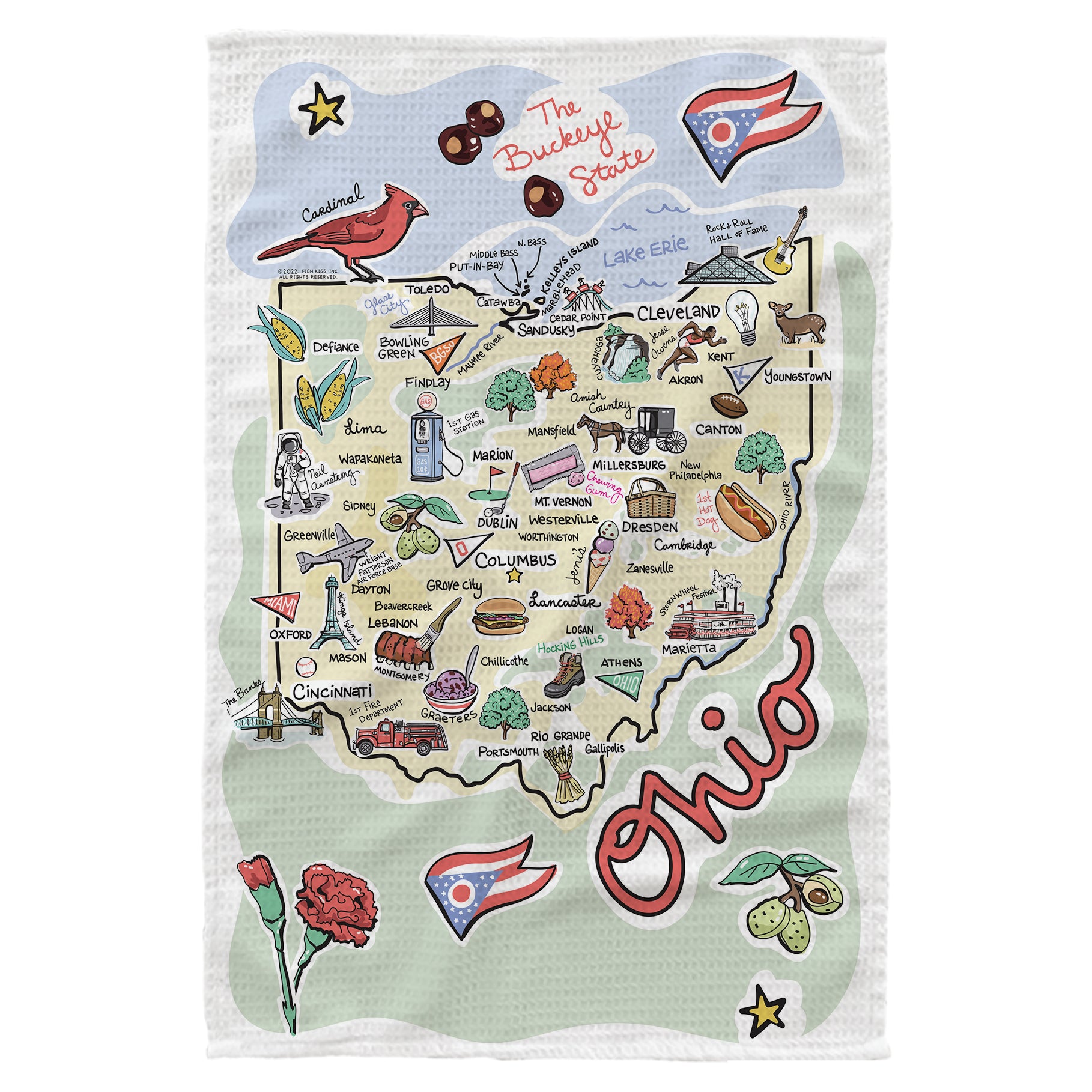 Microfiber Kitchen Towel With Ohio Single Map Design