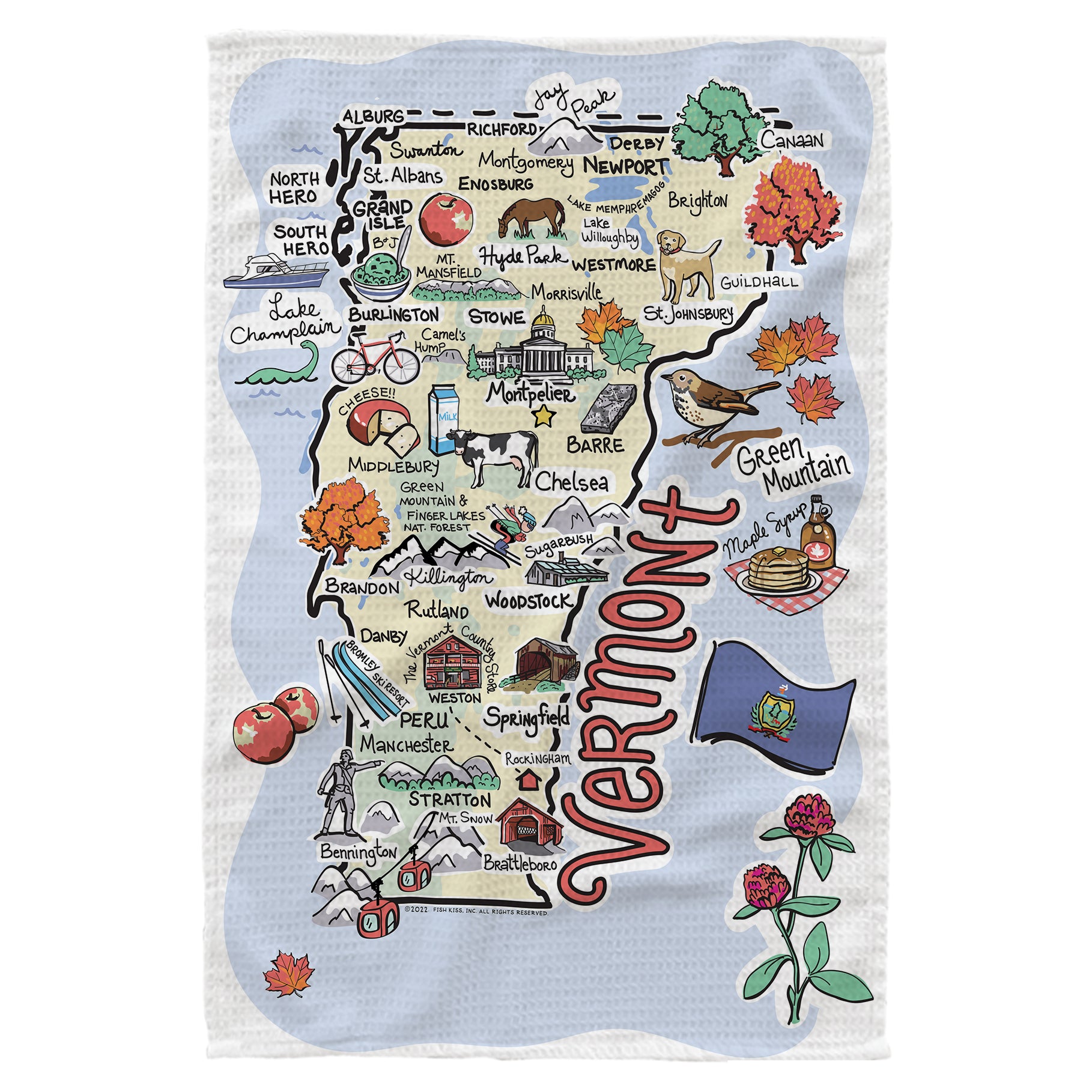 Microfiber Kitchen Towel With Vermont Single Map Design