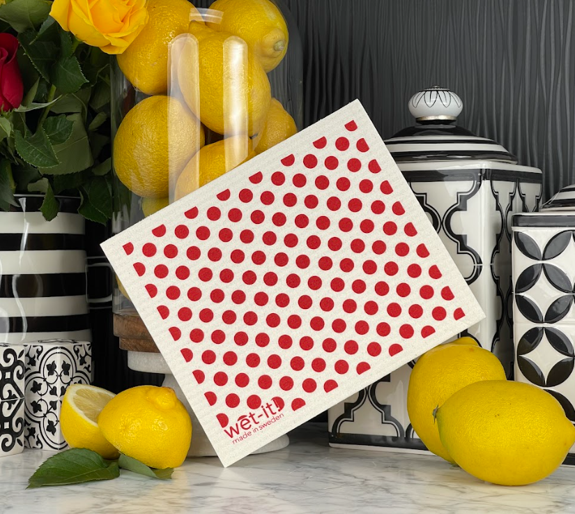 swedish sponge cloth with red dots design