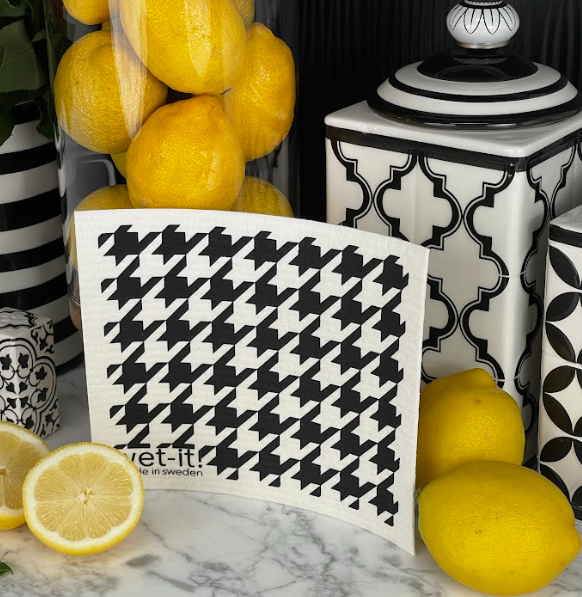 swedish sponge cloth with houndstooth black design