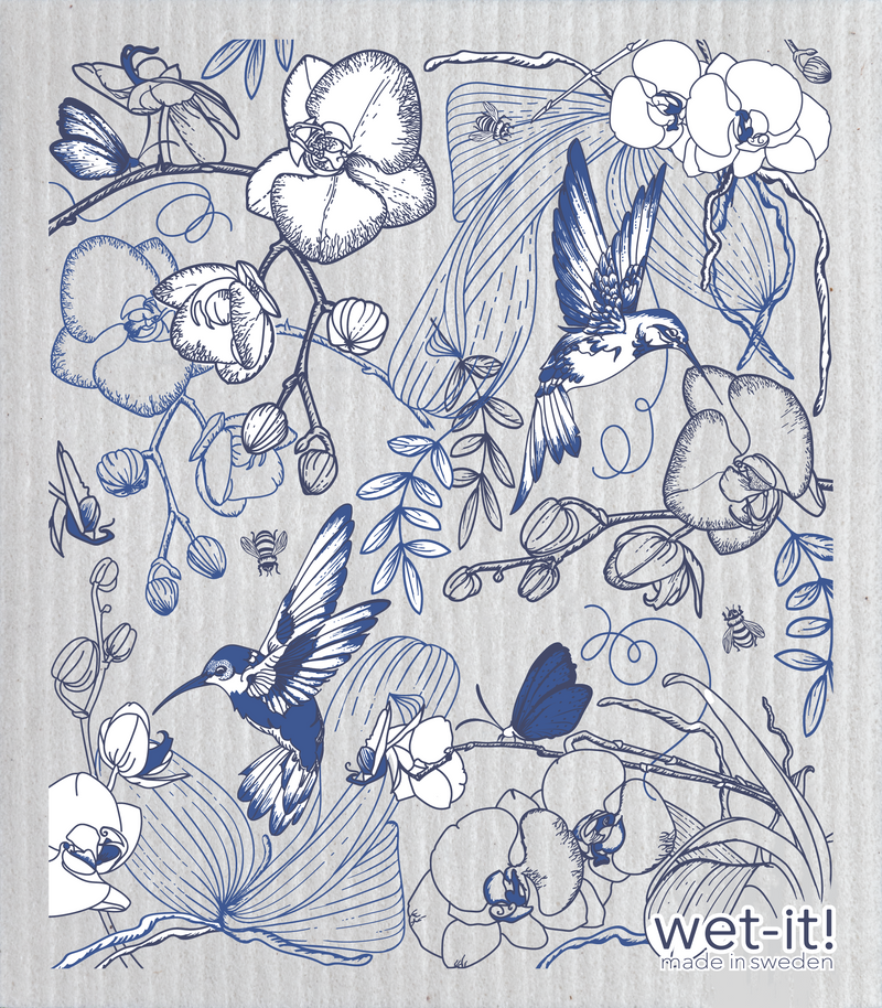 Swedish Cloth with Orchid Garden Blue Design