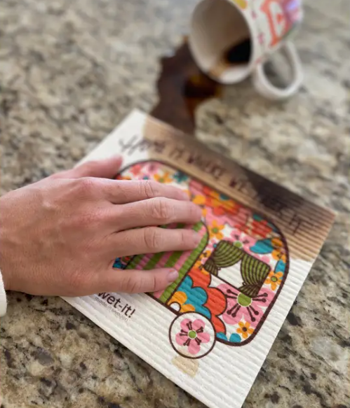 swedish dishcloth with retro camper design