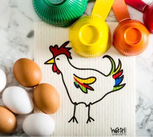 swedish dish cloth with rooster design