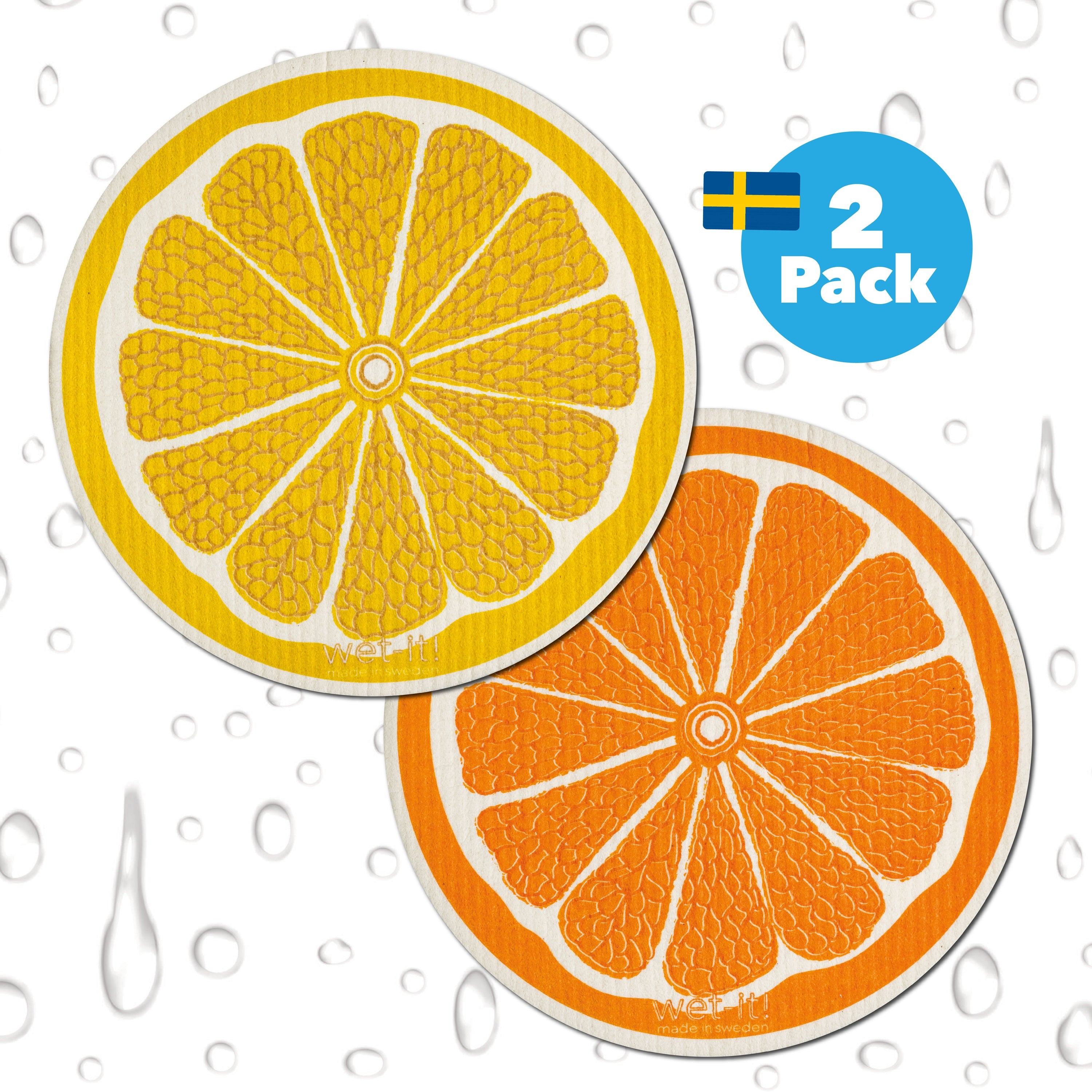 Wet-it! Round Swedish Sponge Cleaning Cloth Citrus Set