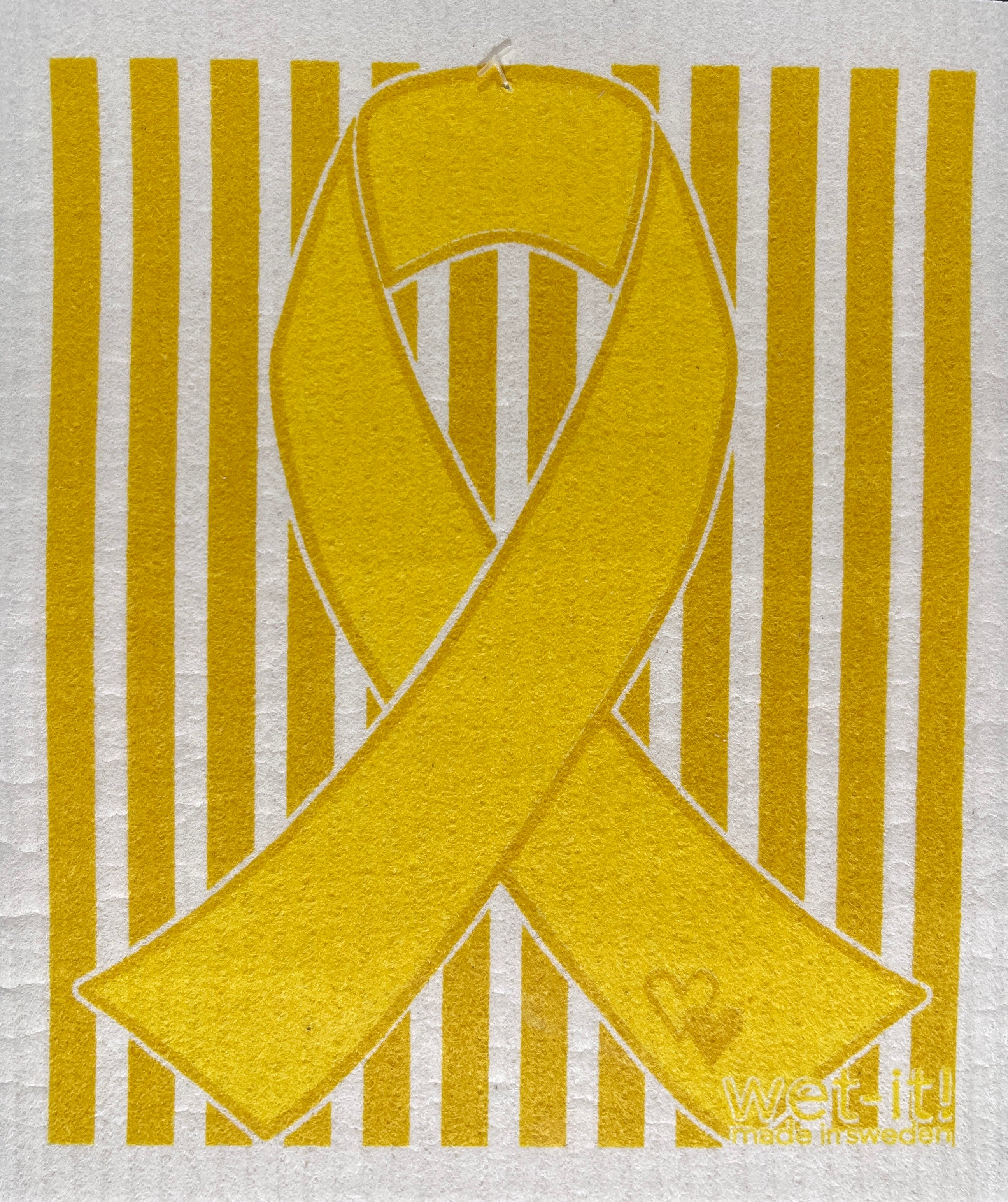 swedish dishcloth with yellow ribbon design