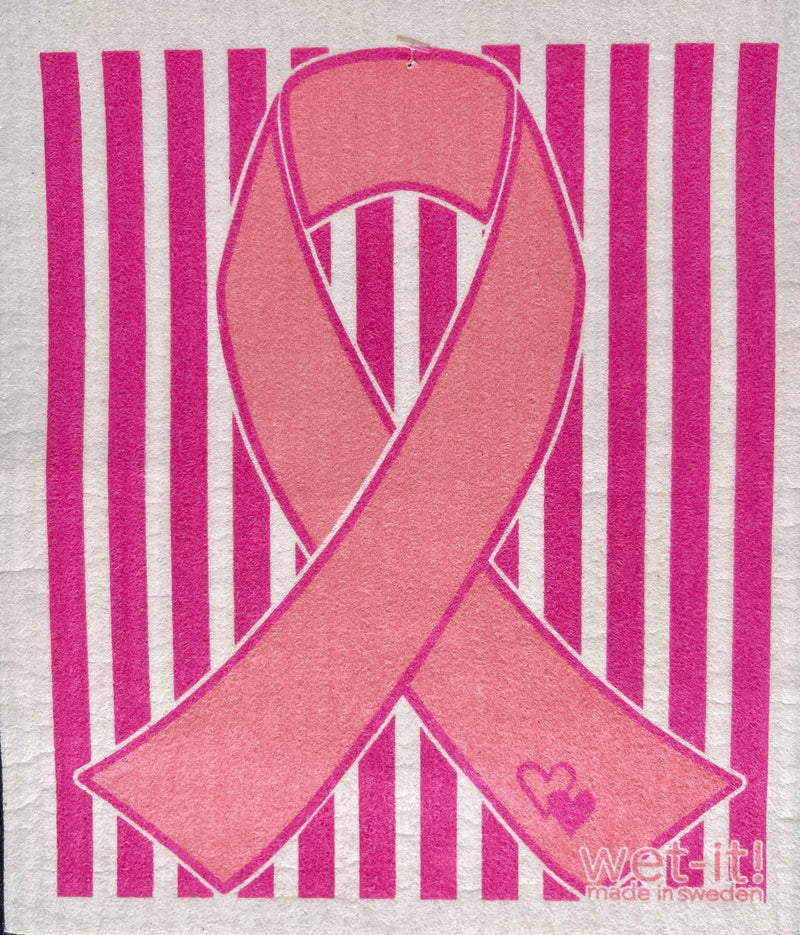 swedish dishcloth with pink ribbon design