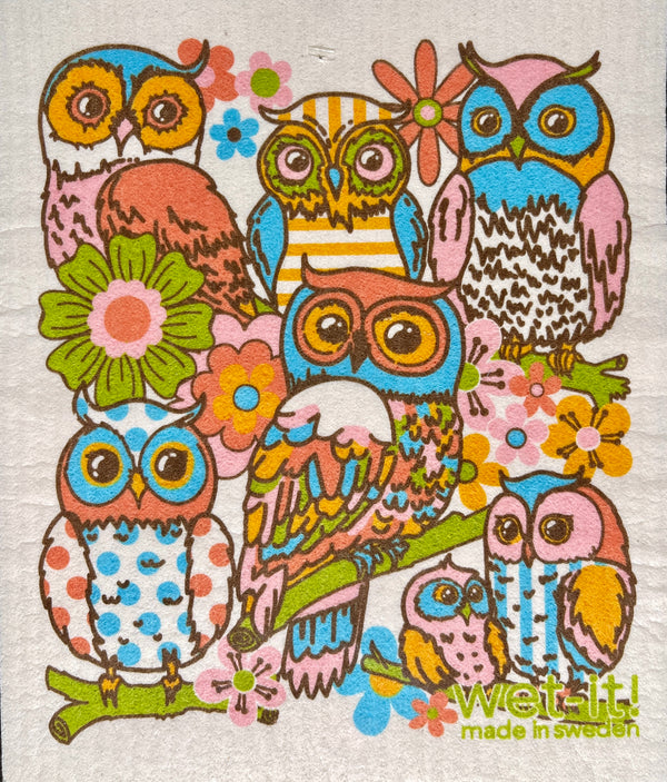 Swedish Sponge Cloth with owl family design