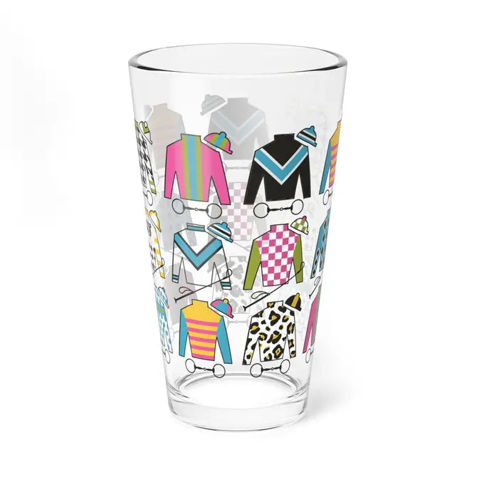 Drink Glass with Jockey Silks Design
