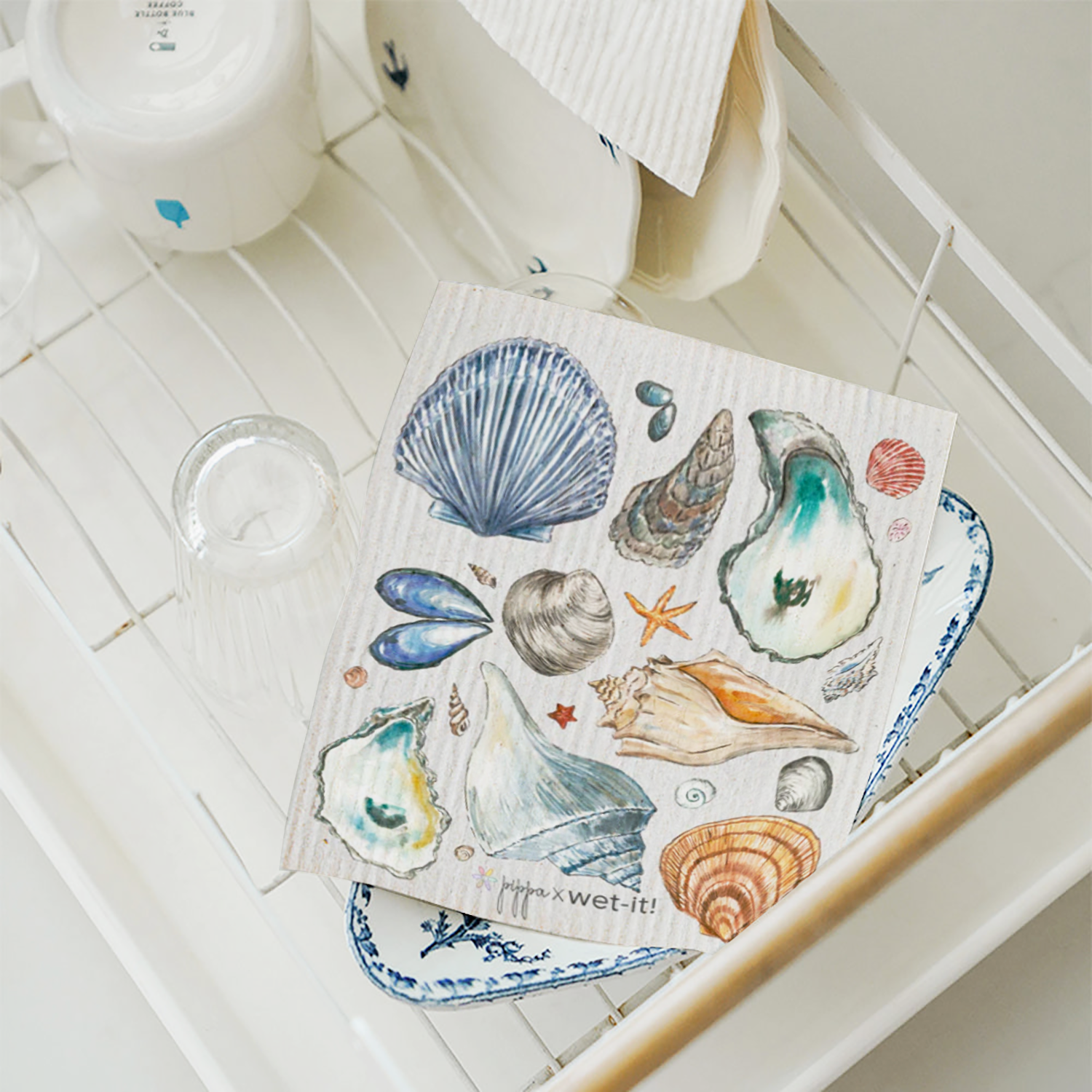 Pippa shorelife design on a sponge cloth