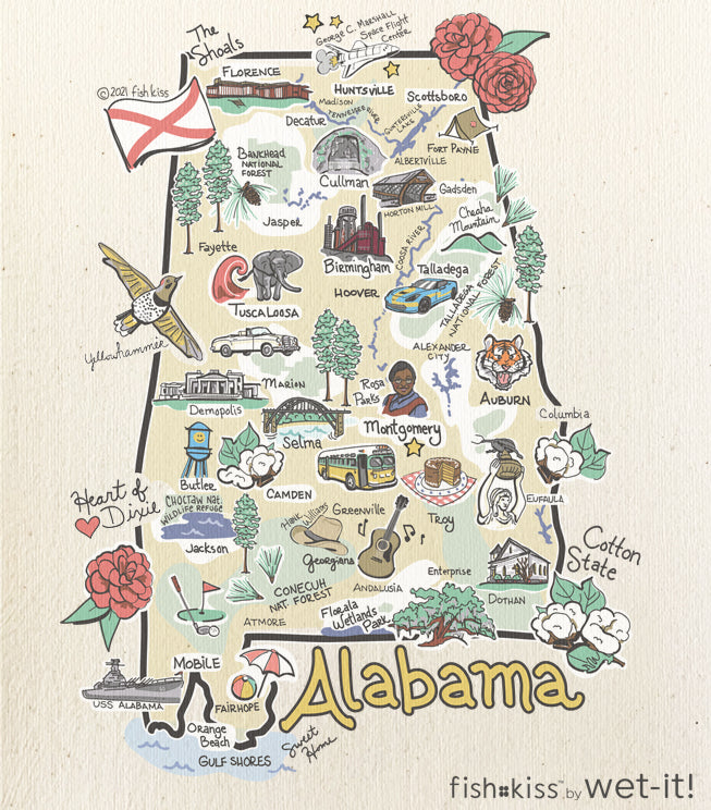 Fisk-Kiss Wet-it! cloth with Alabama map