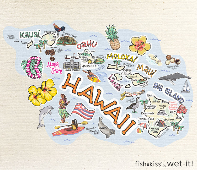 Fish kiss sponge cloth with Hawaii map