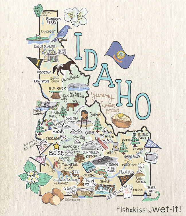 Fish kiss sponge cloth with idaho map