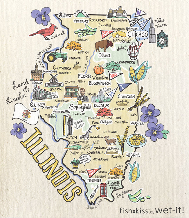 Fish kiss sponge cloth with Illinois map