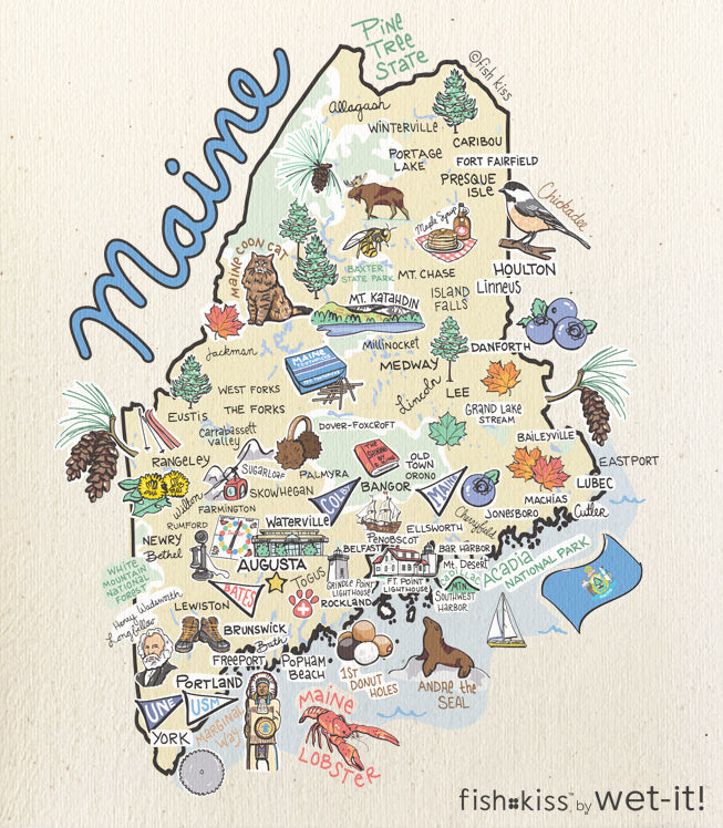 Fish kiss sponge cloth with Maine map