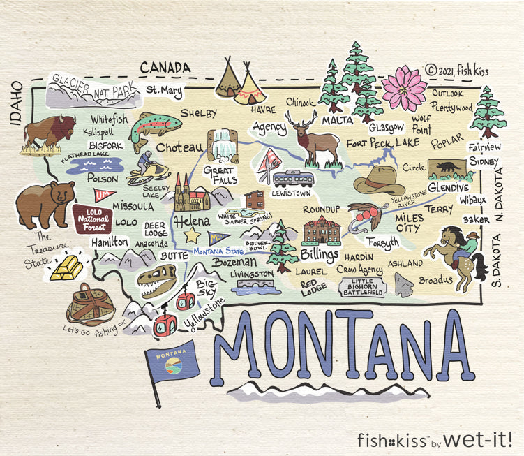 fish kiss sponge cloth with montana map