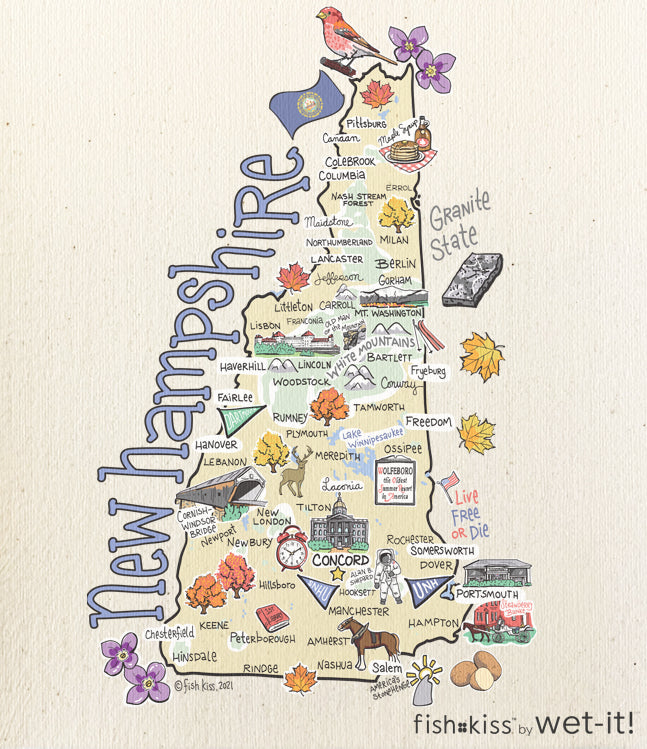 Fish kiss sponge cloth with New hampshire map