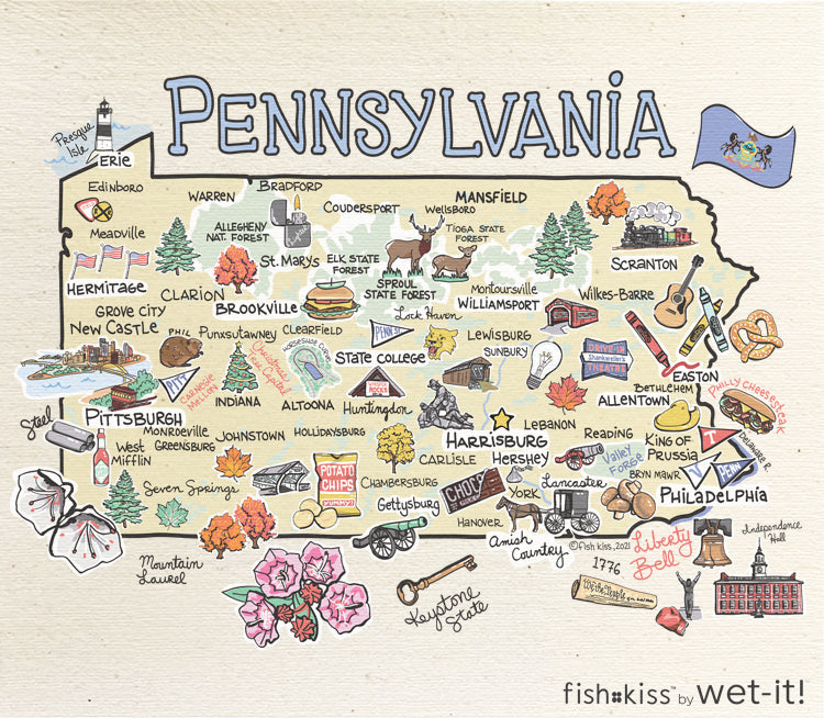 fish kiss sponge cloth with pennsylvania map