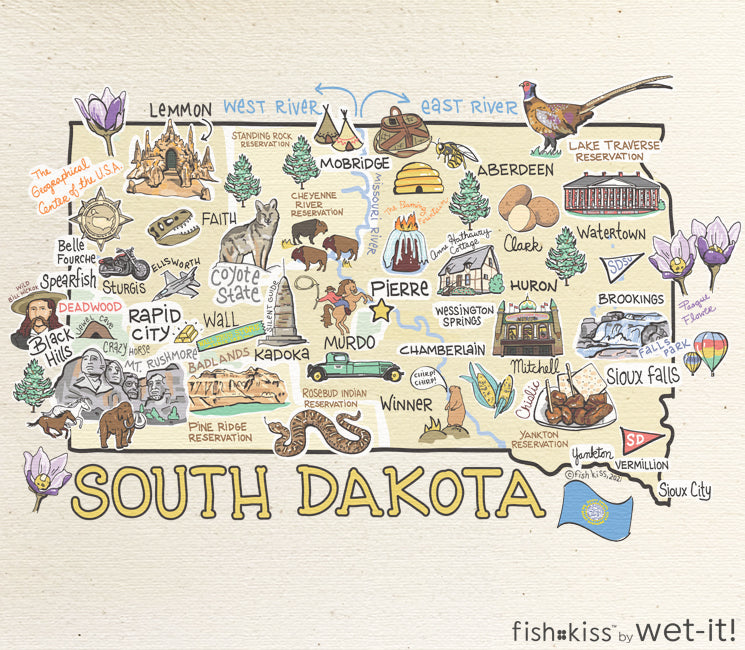 Fish kiss sponge cloth with South Dakota map