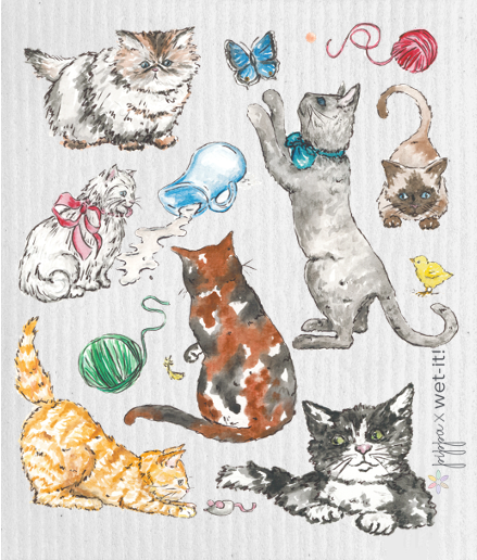 sponge cloth with fine feline design