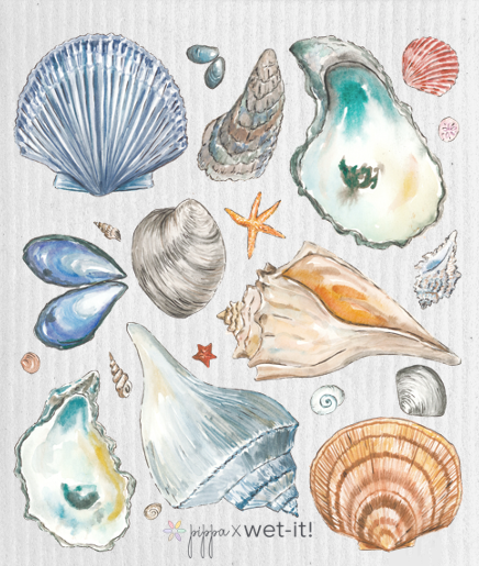 Pippa shorelife design on a sponge cloth