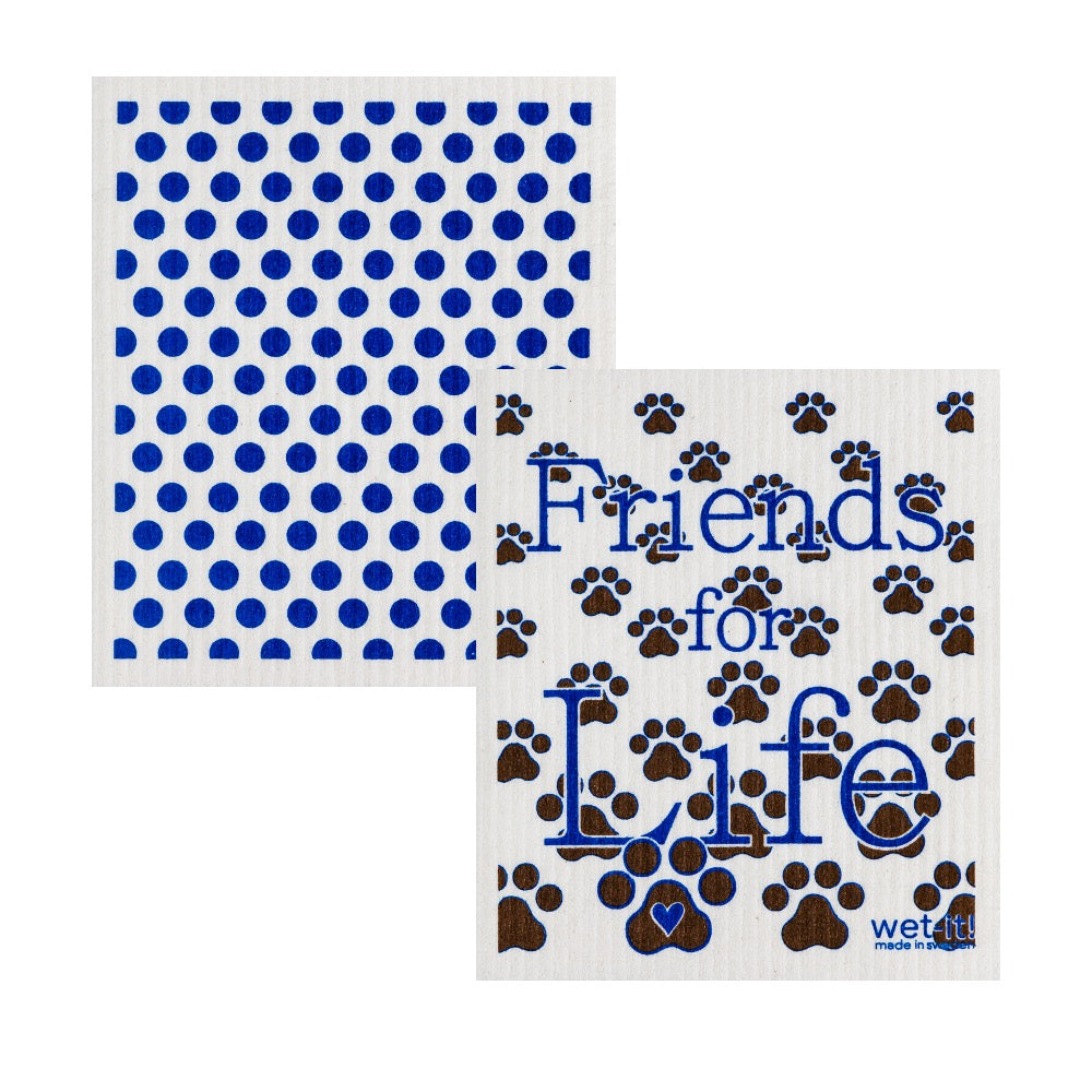 set of 2 ponge clths including blue dots and paw prints
