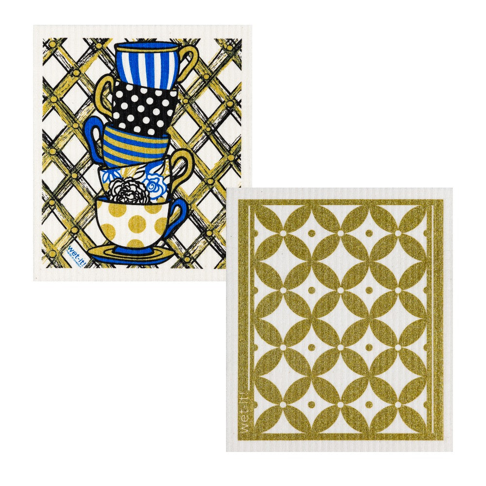 set of 2 sponge cloths including gold cups and classic gold