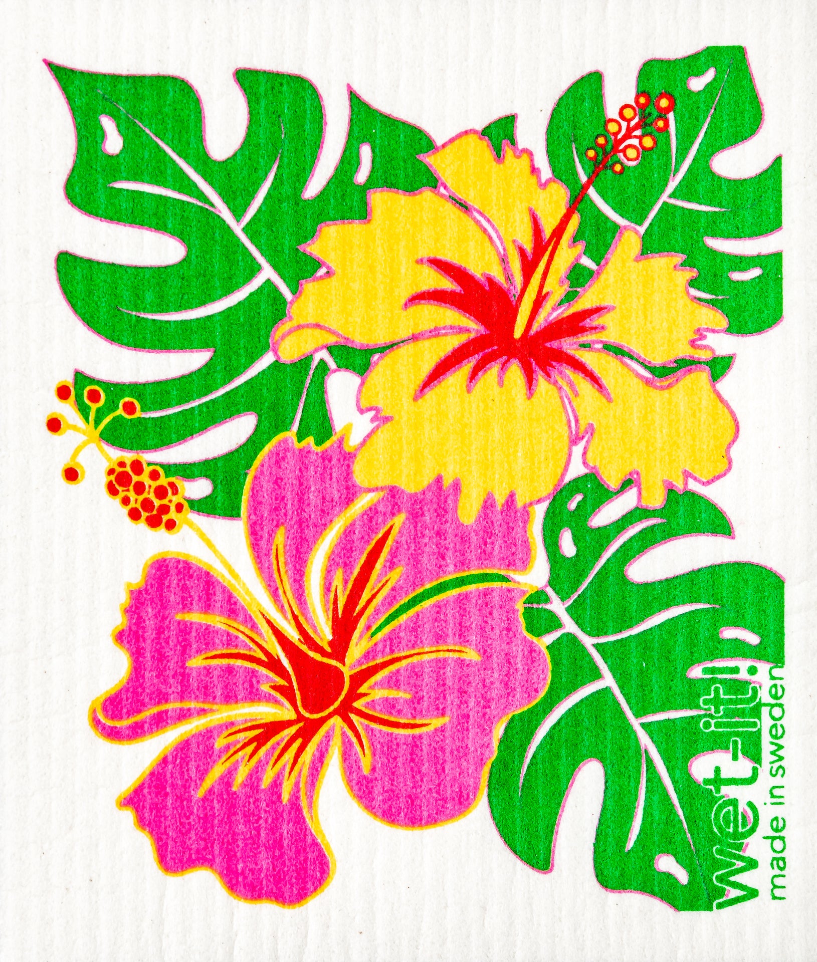 Swedish Spongecloth with hibiscus design